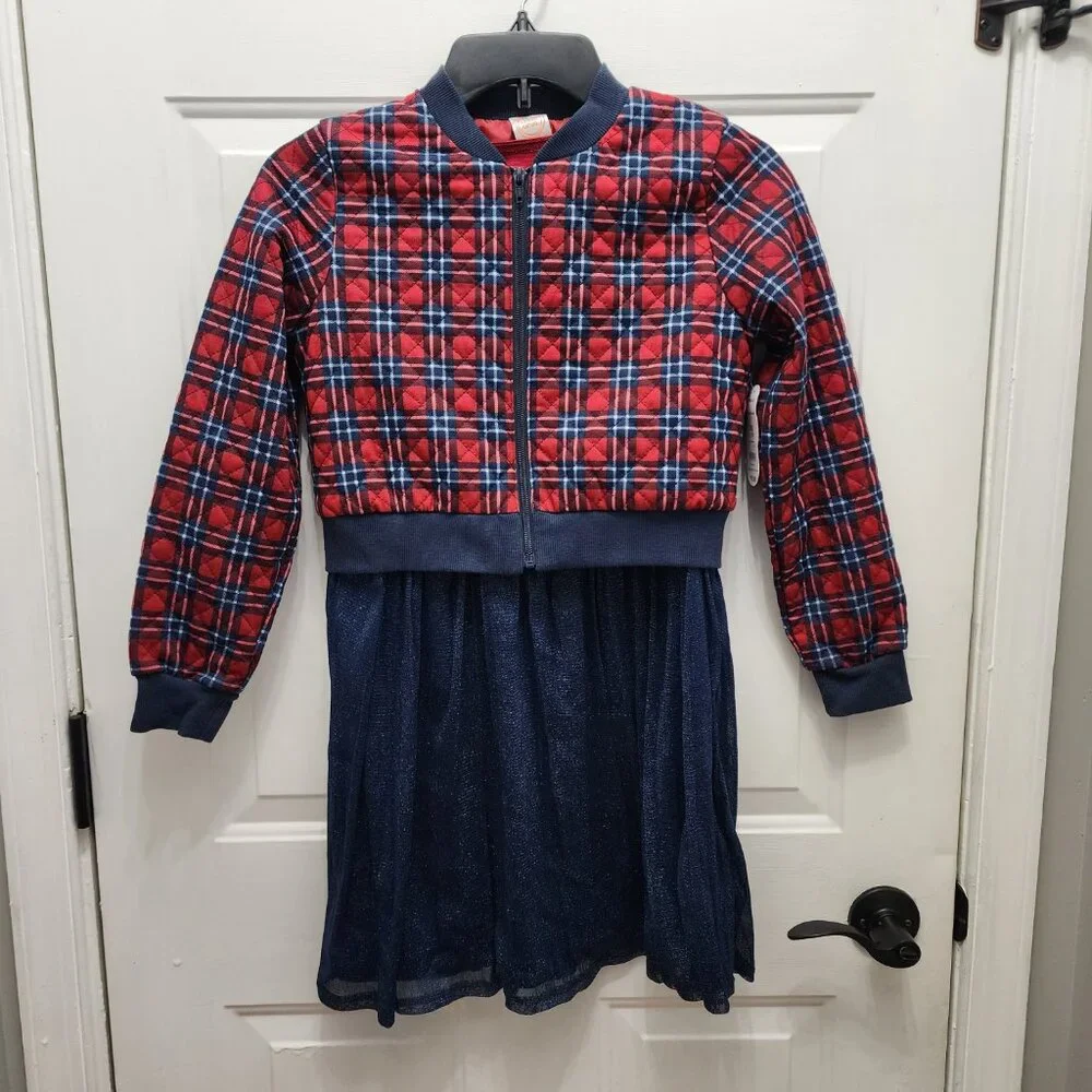 NWT Wonder Nation Dress and Quilted Plaid Bomber Jacket 2-Piece Set Size L/G